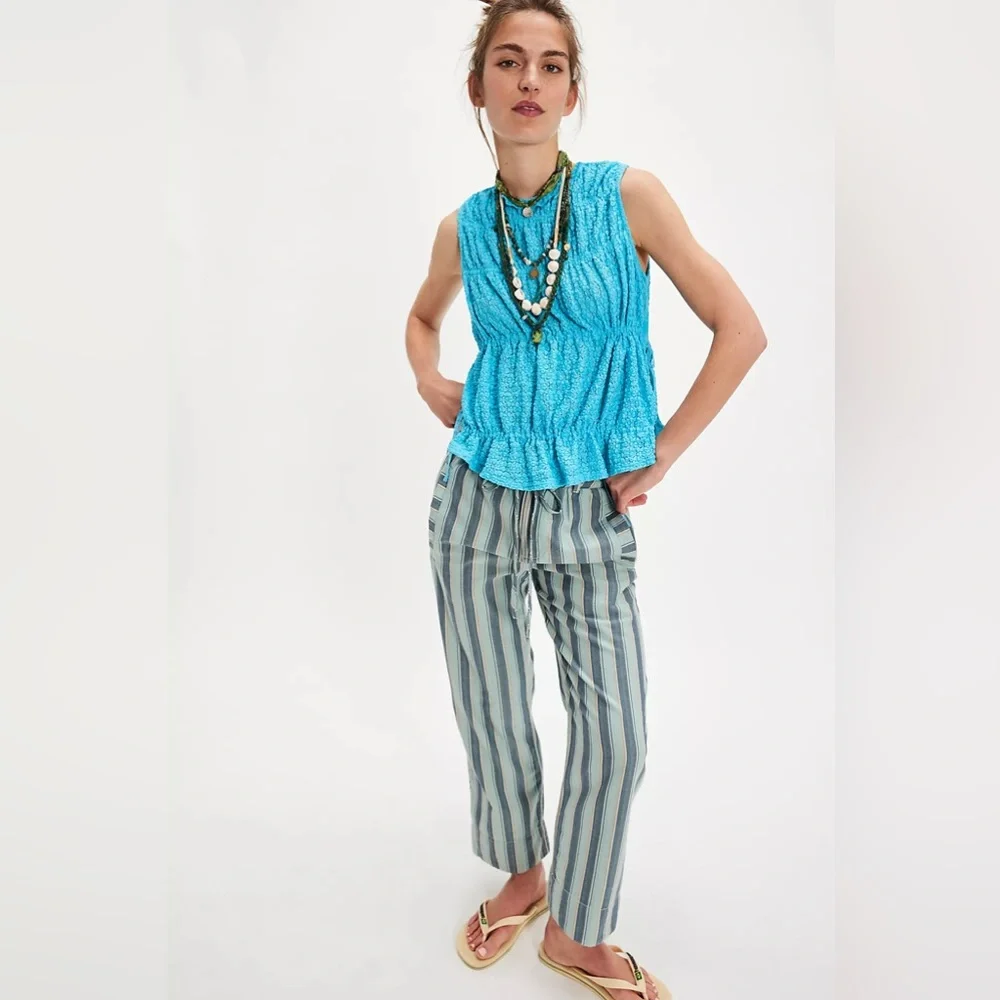 Free People Turquoise Textured Side-Tie Boho Cinch Me Top
